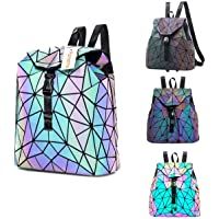  - Mochila Mochila geométrica Lingge Mujer Luminoso Flash Hombre Bolsa de Viaje Mochila Escolar- Hológrafo para Mujer Moda para Mujer Mochila Monedero(Colorful-1)